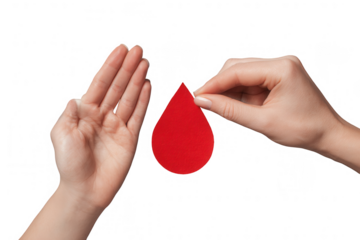 Hands offering a red blood drop