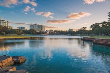 Naklejka premium Breathtaking Scenic Lagoon and Gentle Breeze in Newcastle Australia