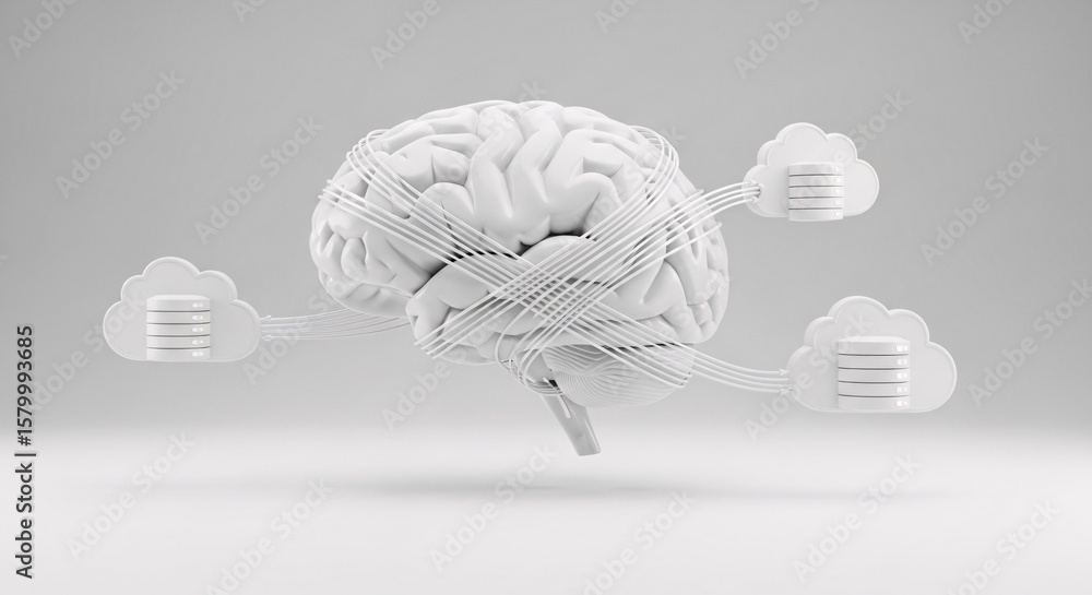 Aufkleber ai brain connected to cloud servers: artificial intelligence, machine learning, data storage, digita