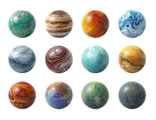 Colorful stylized planets, various textures