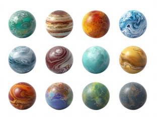 Colorful stylized planets, various textures