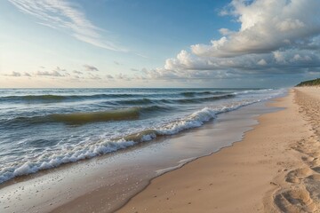 Obraz premium Tranquil Beach Vibes with Gentle Waves and Peaceful Sandy Shore