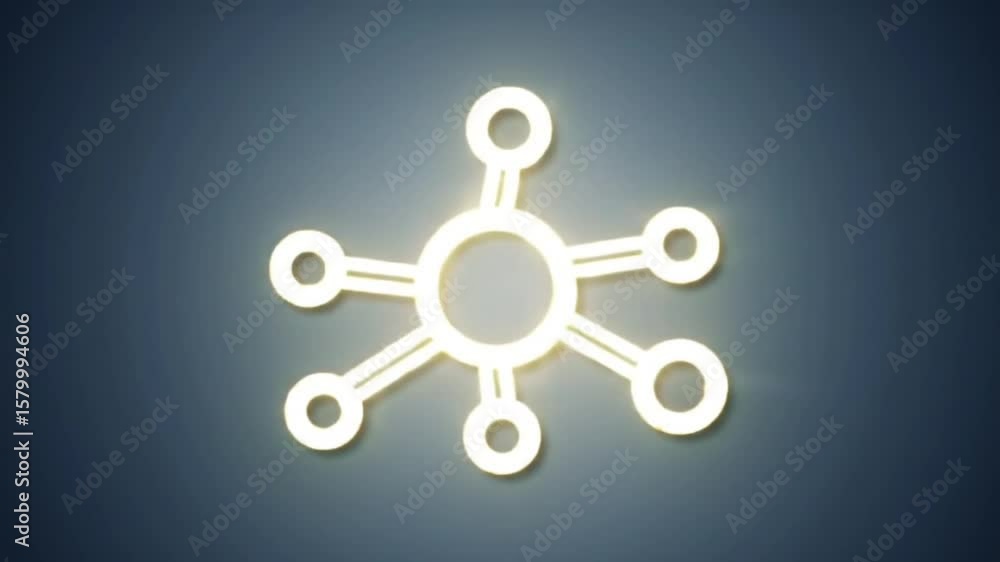 Poster simple, glowing icon of a network or molecule with a central hub and connected nodes.