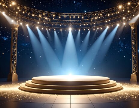 Empty stage lit by spotlights