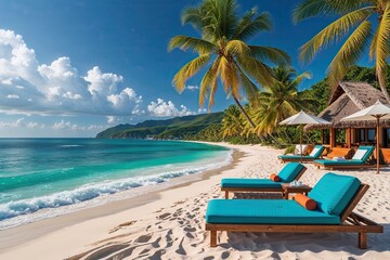 Fototapeta premium Lush Tropical Beach and Stunning Ocean Views for an Unforgettable Vacation Experience