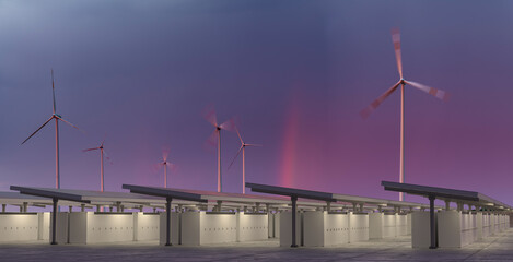 Energy storages against the evening sky