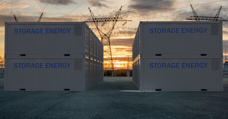 Energy storages against the evening sky