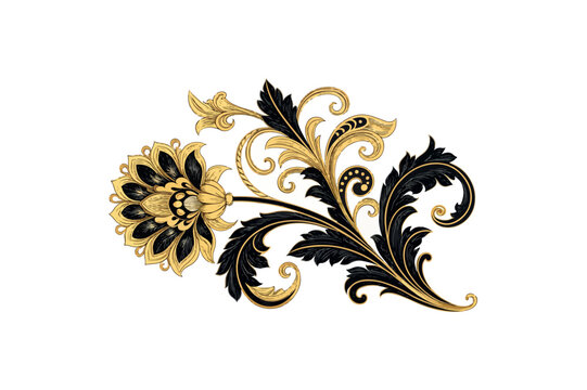 Elegant black and gold baroque floral ornament vector on white background.01