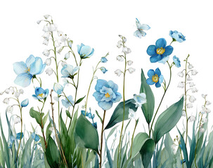 Delicate blue and white wildflowers in a lush arrangement