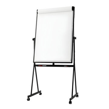 A rolling flip chart with a blank sheet of paper set on white or transparent background