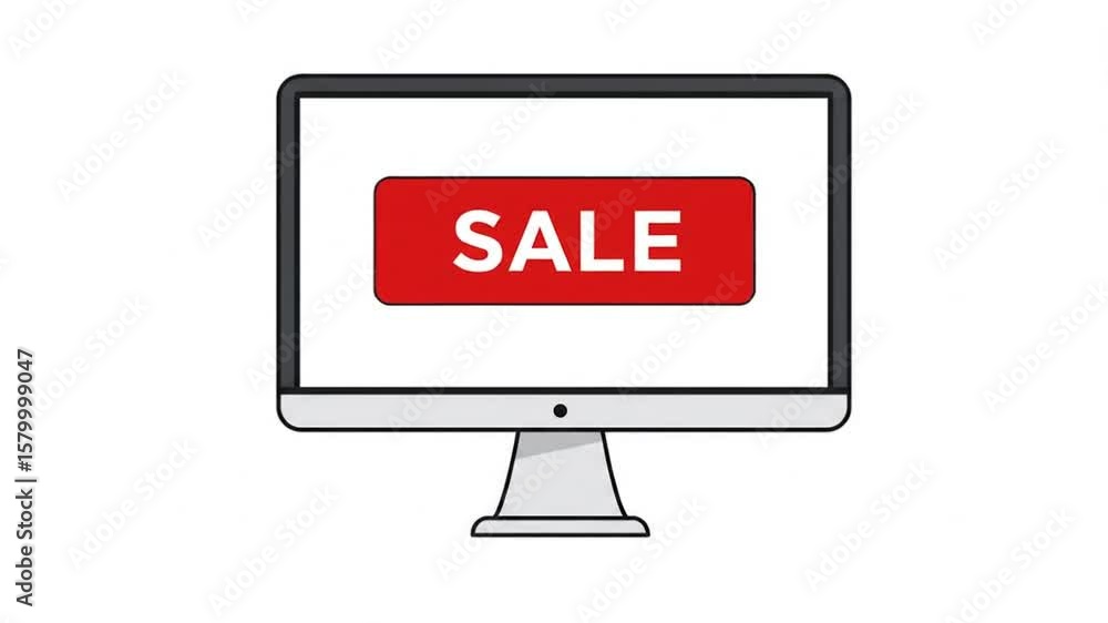 Poster Sale advertisement on computer screen with flashing red button display