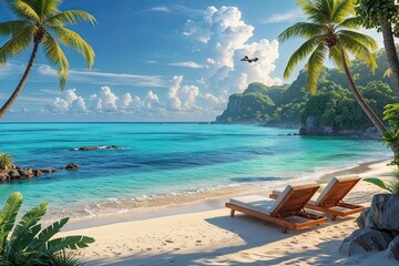 Serene Summer Escape to Tropical Shore and Ocean Landscape