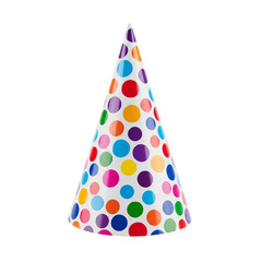 Colorful polka dot cone party hat, isolated on white background Generative Ai.