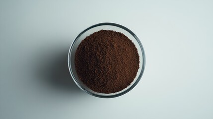 Glass bowl of dark brown powder