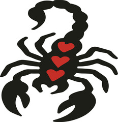 Bold Scorpion Tattoo Design with Red Hearts — Unique Vector Illustration