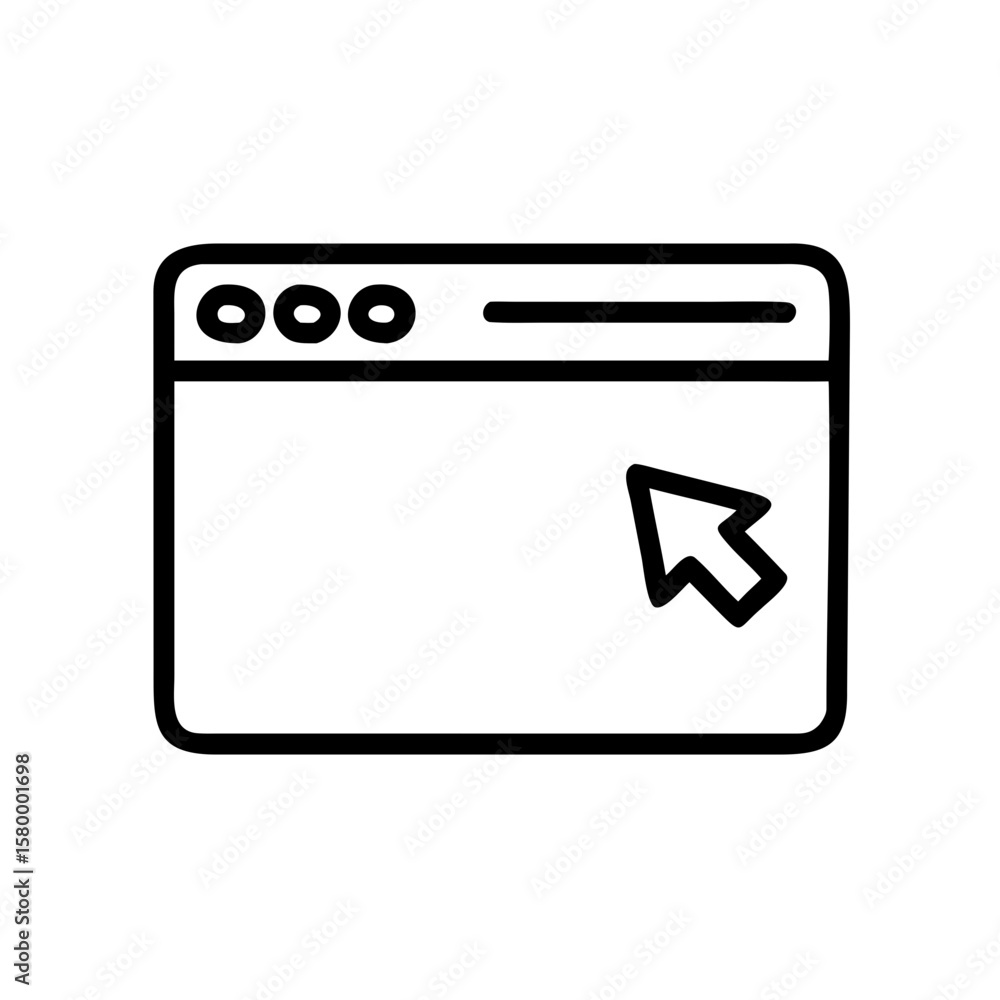 Poster outline of a browser window with close minimize maximize buttons and a cursor arrow inside it icon