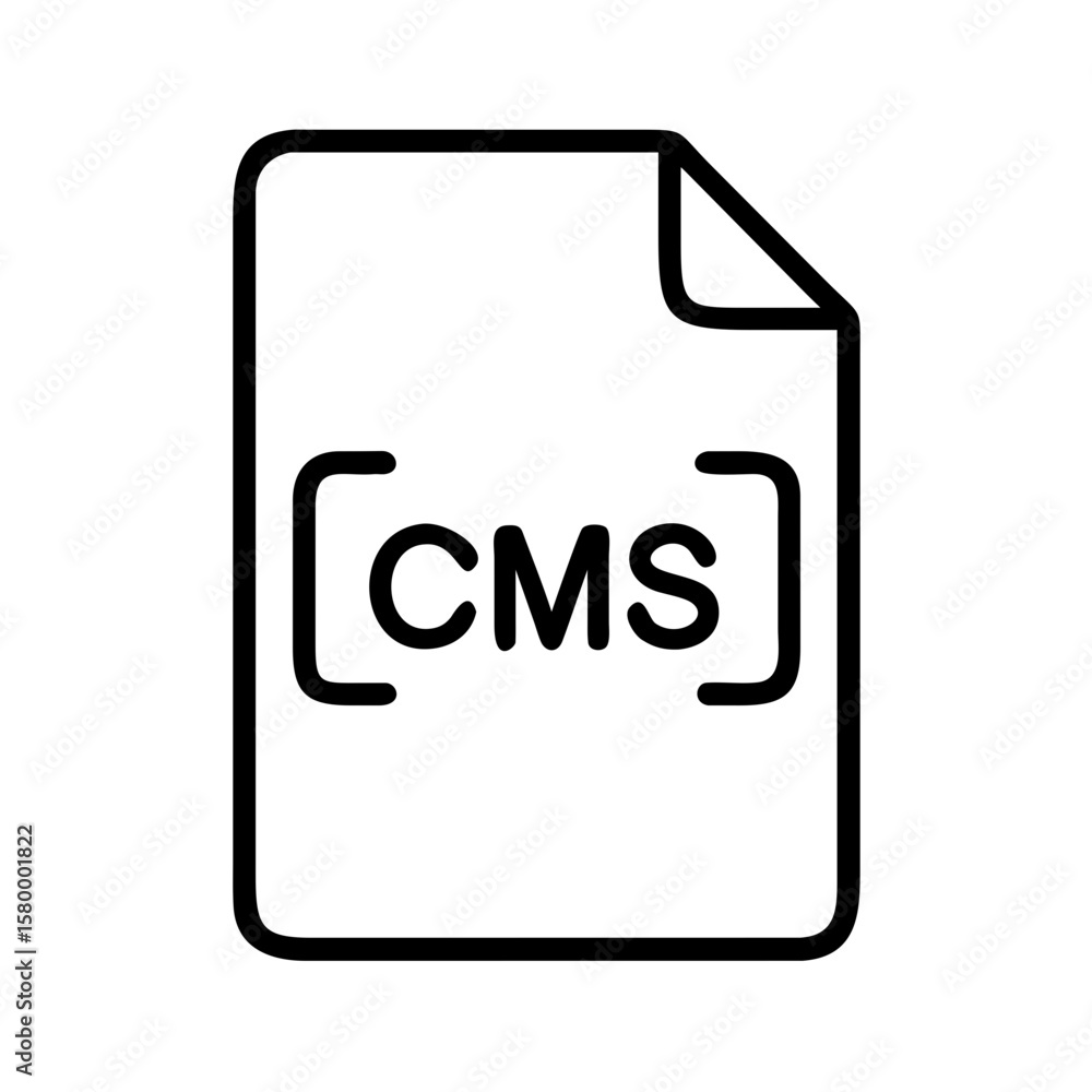 Poster File icon displaying cms text inside brackets with a folded corner in a simple line art style design