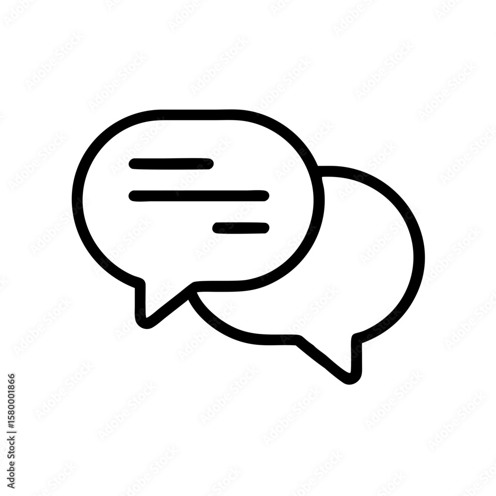 Poster illustration of two overlapping speech bubbles with horizontal lines inside one representing dialogu