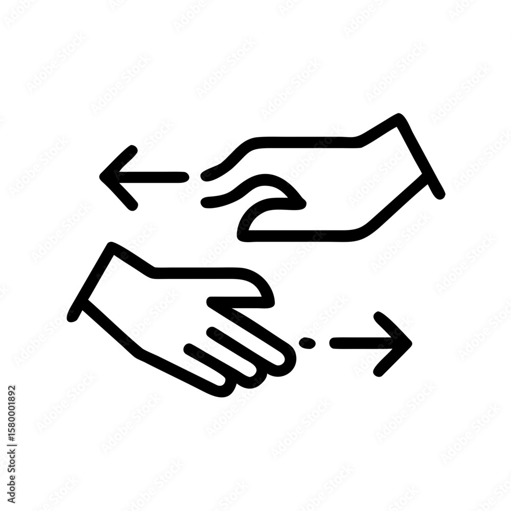 Poster two hands gesturing with arrows indicating movement in opposite directions with a simple line art st