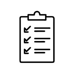 A simple line drawing of a clipboard with three check marks and three lines indicating items listed