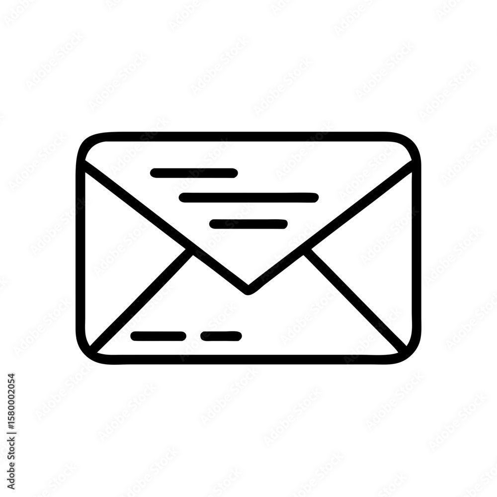 Aufkleber illustration of a closed envelope with three lines on top and one line at the bottom in black outlin