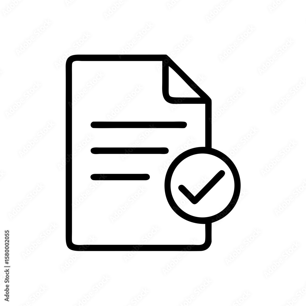 Poster a document with lines and a folded corner, accompanied by a check mark inside of a circle icon