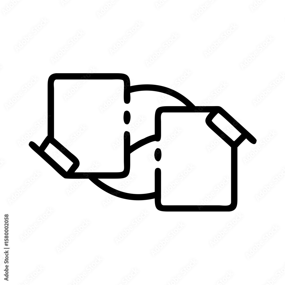 Poster illustration of two documents connected by a curved line indicating file transfer or data synchroniz