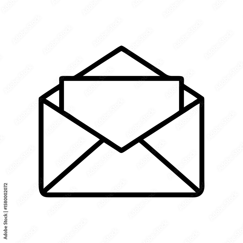 Poster illustration of an open envelope with a visible white card inside in a simple black outline style