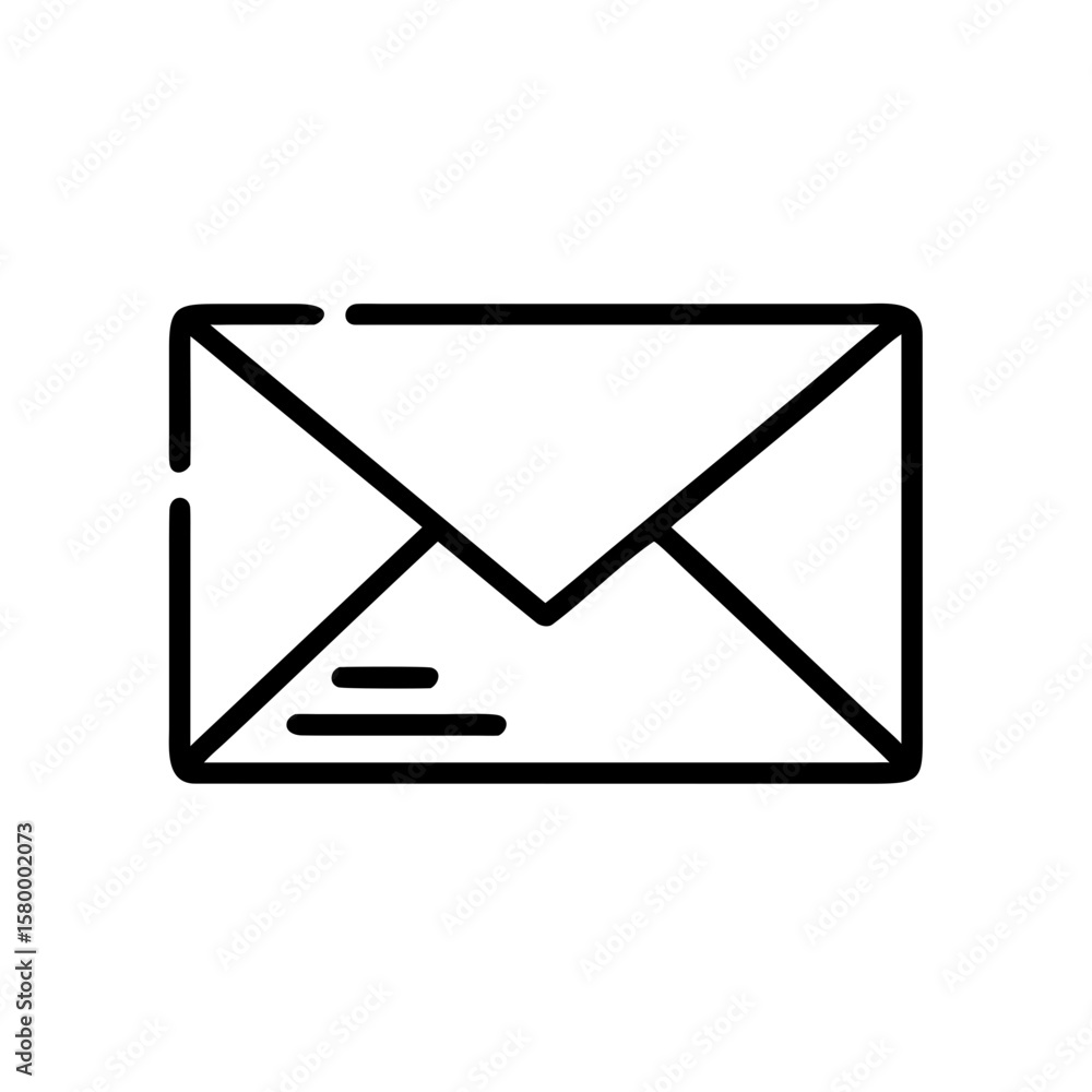 Poster illustration of a simple black outline of an envelope with three lines on the bottom left side corne