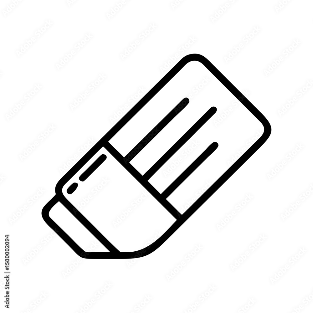 Poster illustration of a rectangular eraser with rounded edges and a sleeve in black outline style design