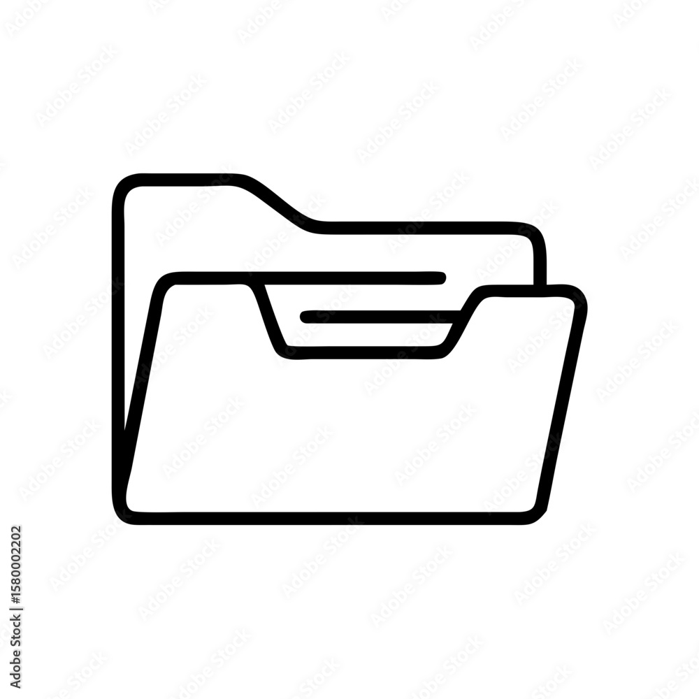 Poster illustration of a simple outlined folder icon representing file storage and organization in black an