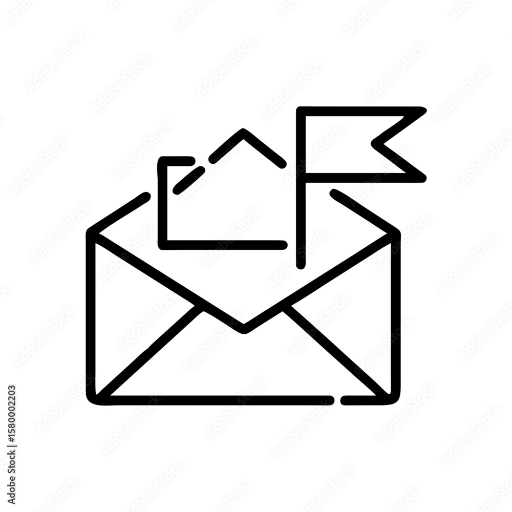 Poster a line drawing of an open envelope with a letter and a flag sticking out of the top edge of it