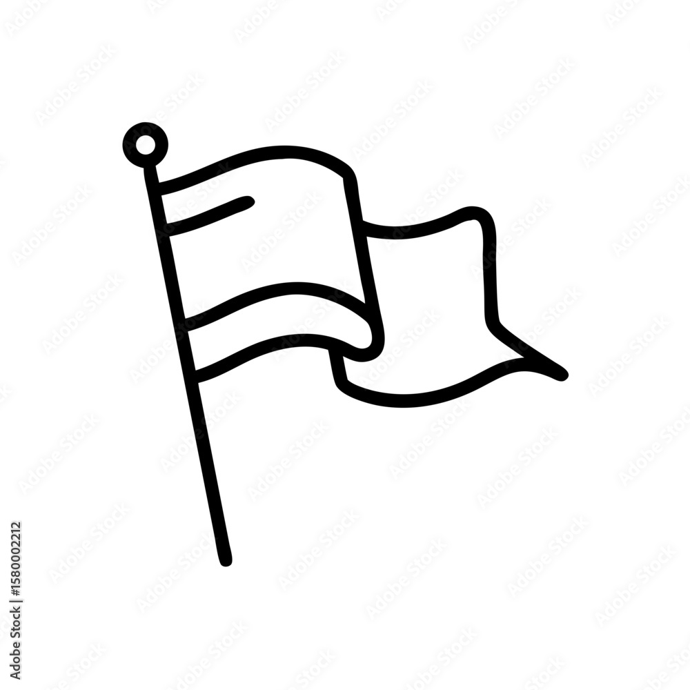Poster illustration of a waving flag on a pole with a circular top in a simple black outline style design a