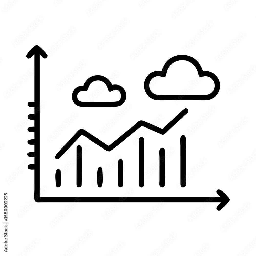 Poster line graph showing an upward trend with clouds floating above indicating growth and positive outlook