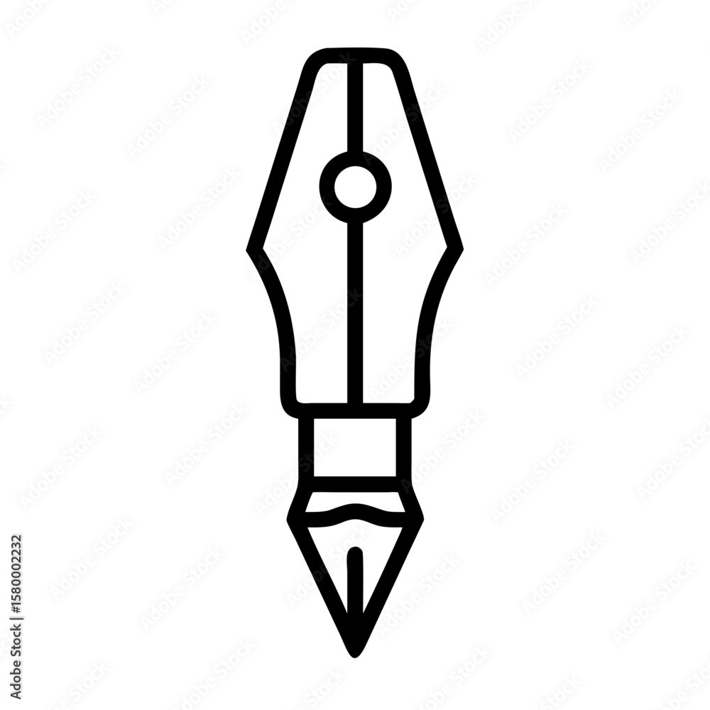 Poster a simple line drawing of a black ink pen with a pointed nib and a cylindrical body on a white backgr