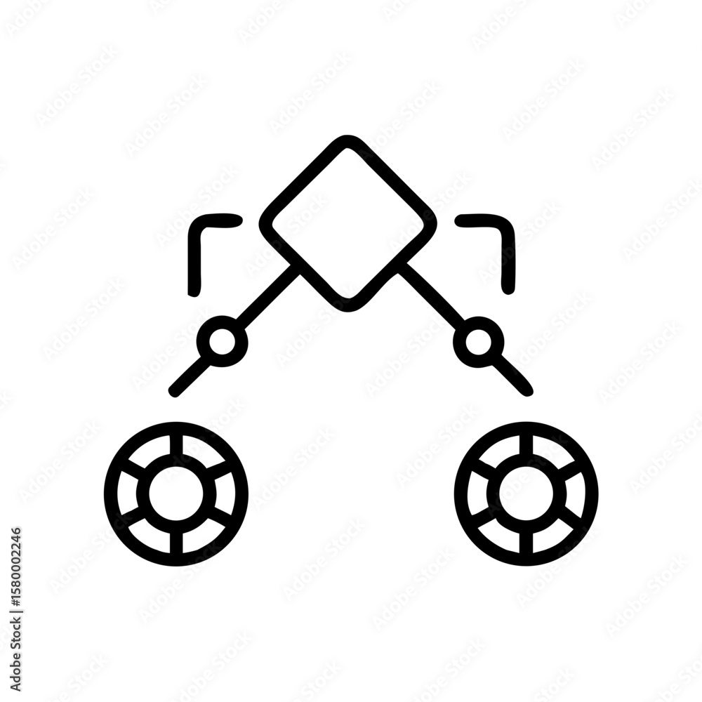Poster diagram showing a square connected to two circles with lines and small circles in a simple style