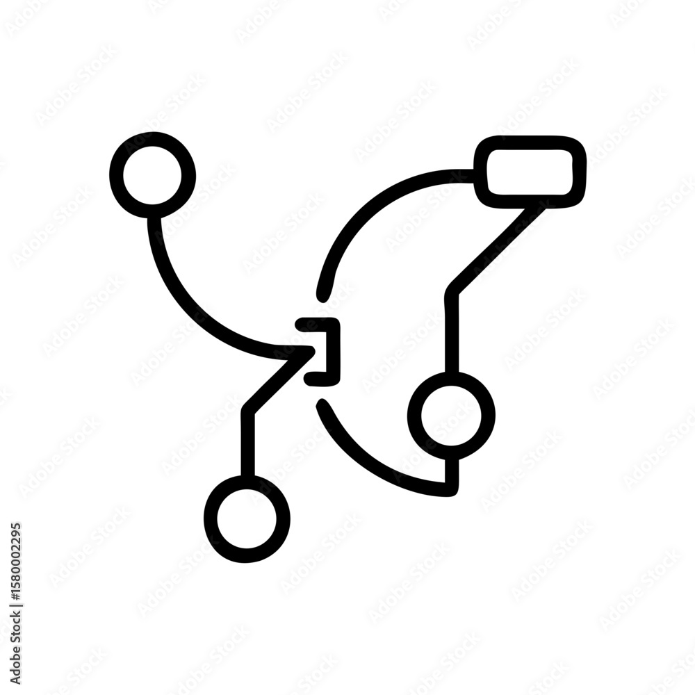 Aufkleber black outline diagram showing a network of connected circles rectangles and curved lines on white ba