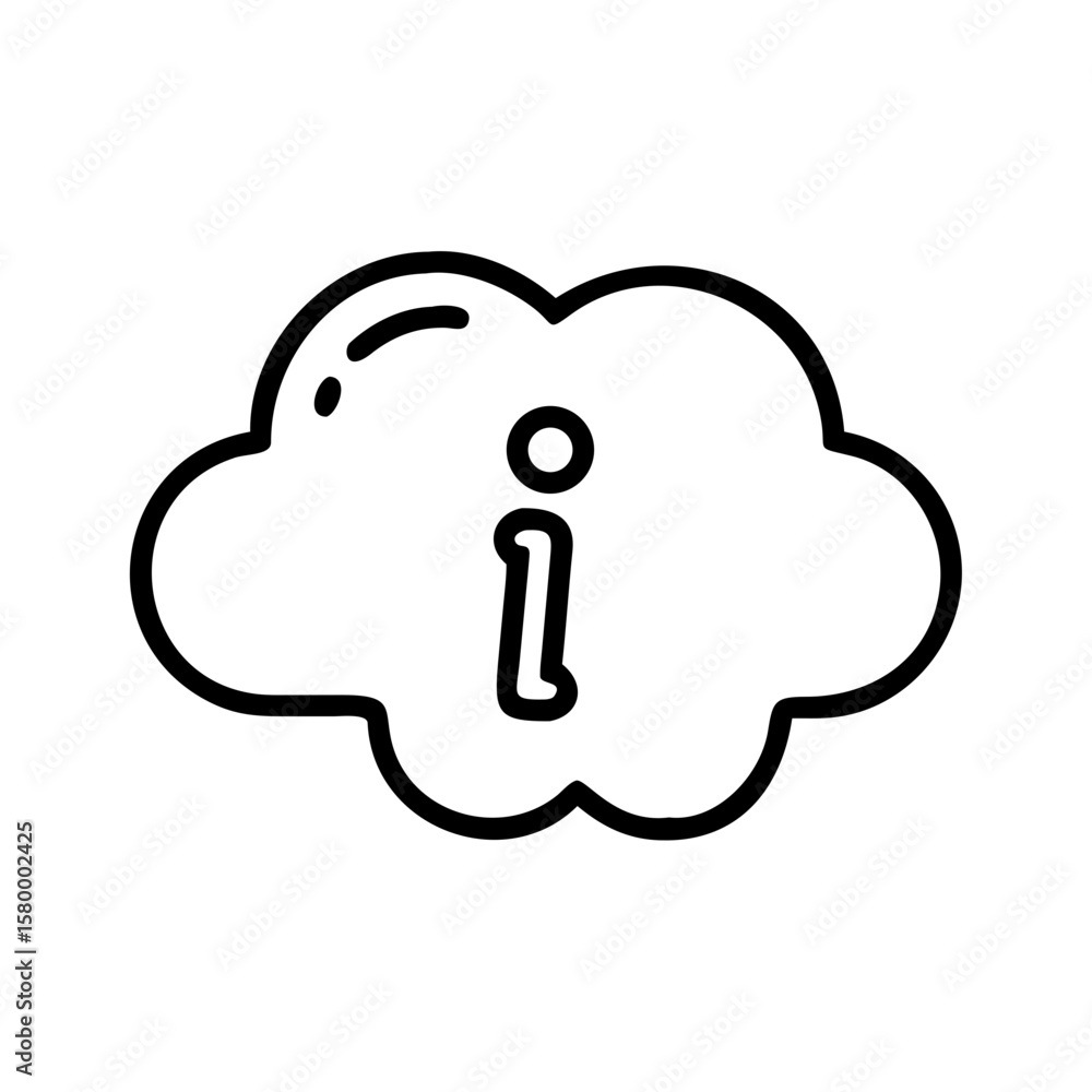 Poster outline of a cloud shape containing an information symbol inside, displayed in a simple black and wh
