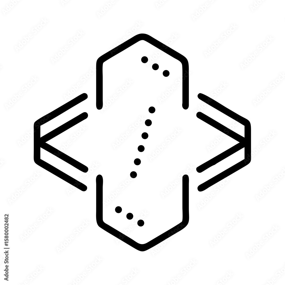 Poster stylized abstract geometric shape with dots in the center and arrow like extensions on both sides