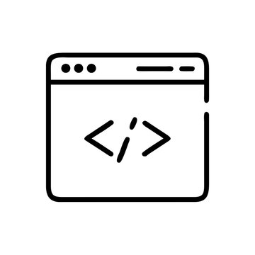 Illustration of a coding window with angle brackets and a slash in a simple black line style