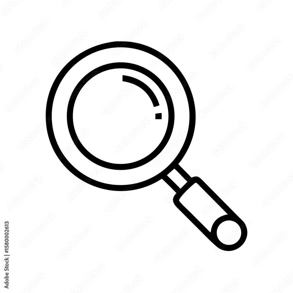 Poster a simple line drawing of a magnifying glass with a round lens and a short handle on a white backgrou
