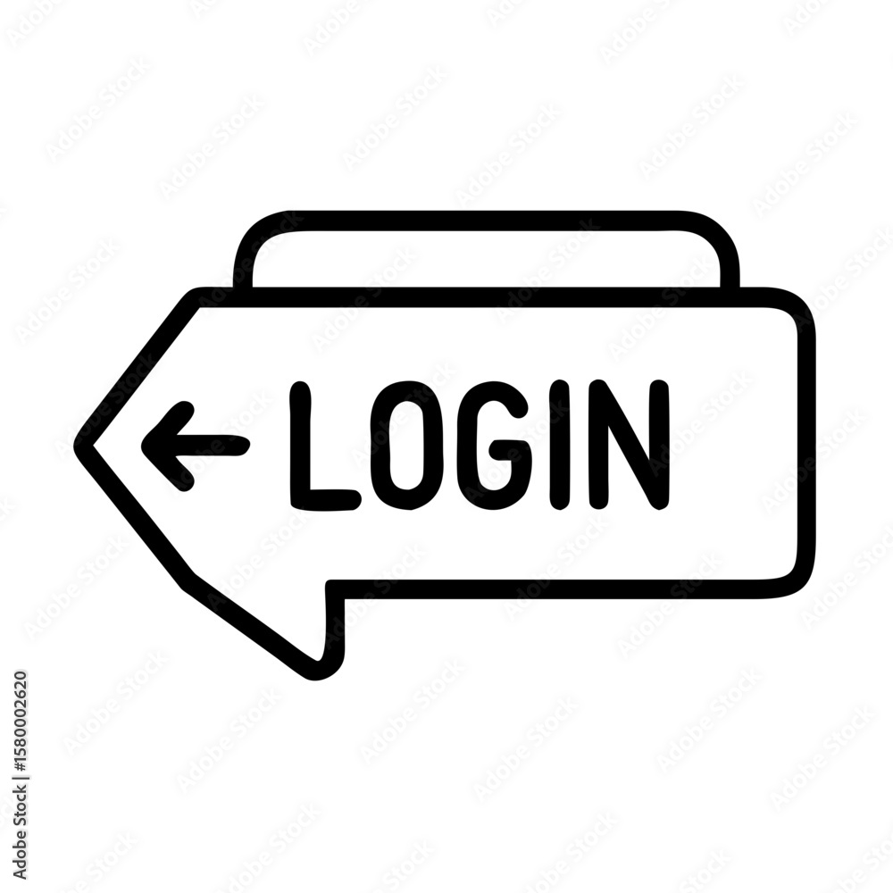 Aufkleber login direction sign with left arrow and rectangular frame indicating the login area location here n