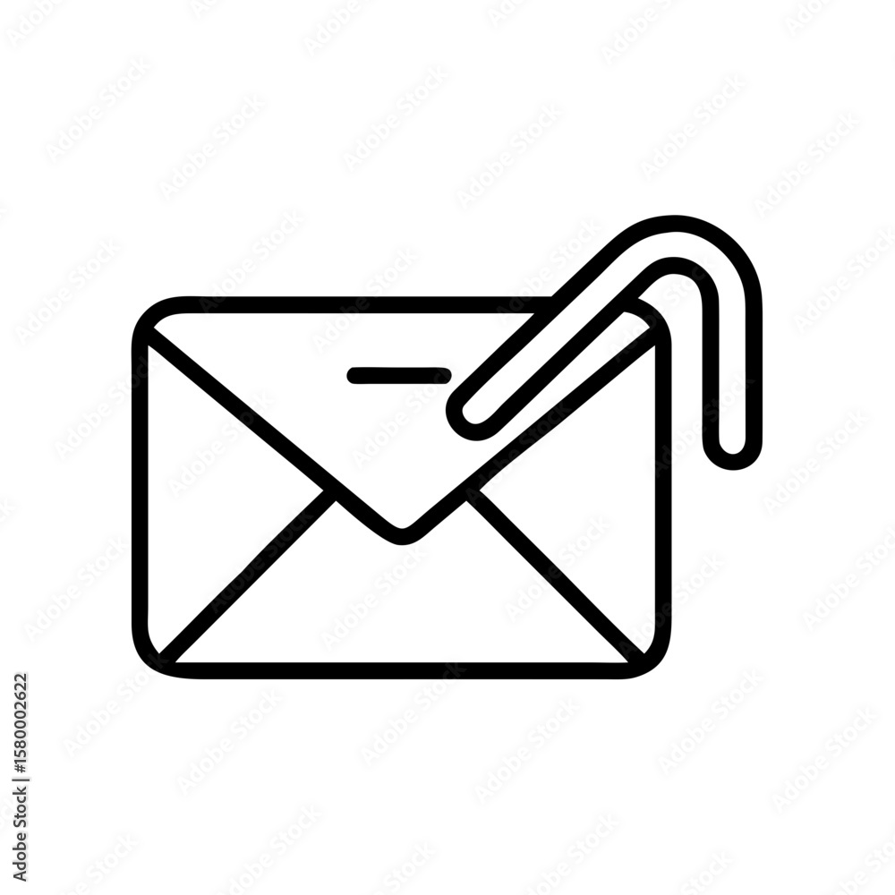 Poster outline of an envelope with a paperclip attached to it in a simple black and white drawing style