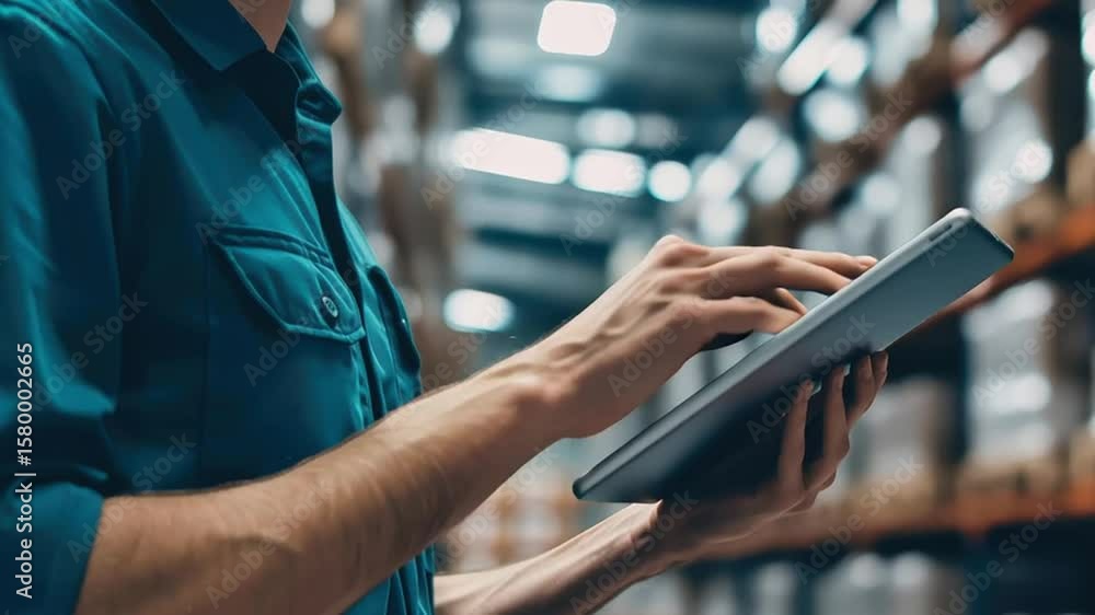 Aufkleber warehouse worker utilizing digital tablet for inventory management technology enhancing efficiency s