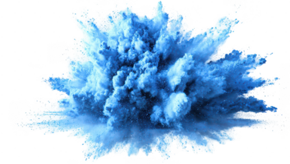 Blue powder explosion, vibrant and chaotic