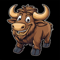 Friendly Brown Yak Cartoon Character Design Vector Illustration