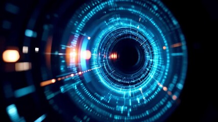 Abstract blue background with light tunnel and circular design elements in a futuristic digital space high quality animation video - Powered by Adobe