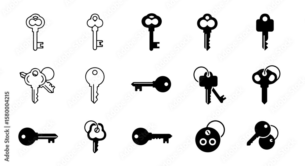 Poster variety of keys presented in a clean black and white design with different shapes and types, for sec