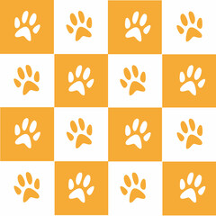 Modern Cute Paw Print Chequered Seamless Pattern Animal Background