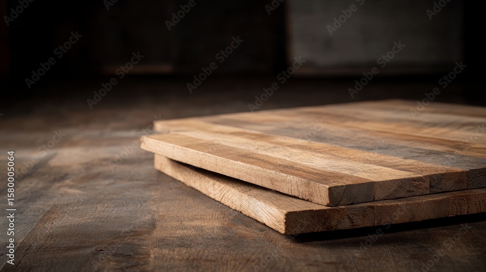 Poster weathered wooden planks with intricate grain patterns arranged in a geometric design on rustic surfa